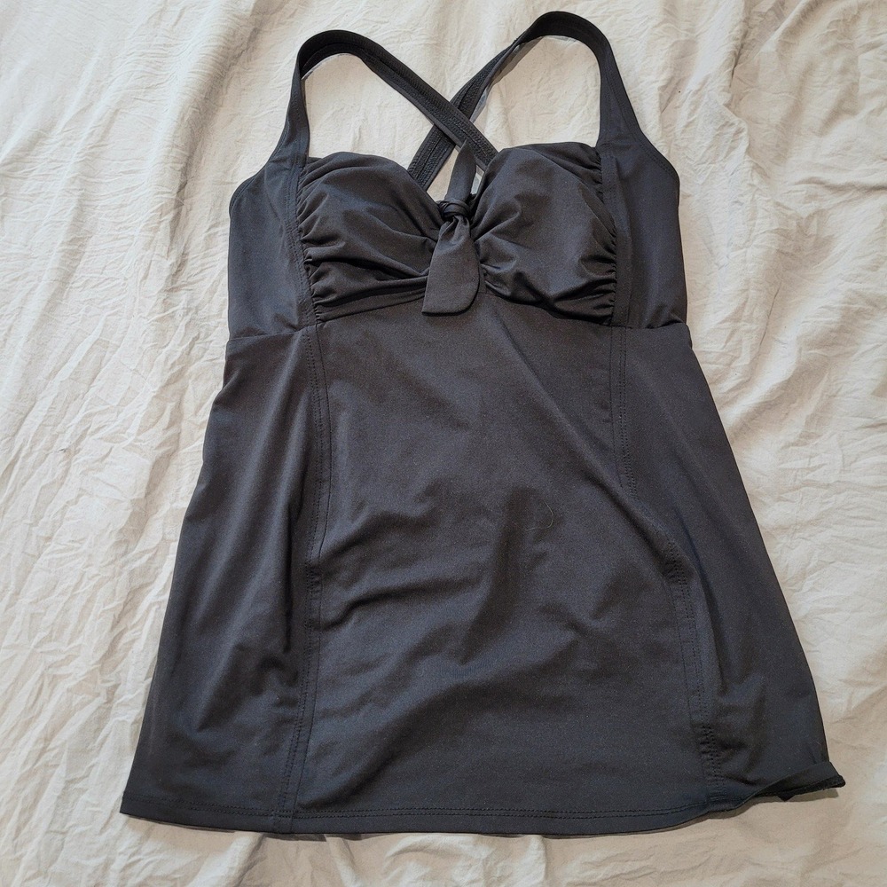 A Pea in the Pod Womens SZ. SM. MATERNITY SWIM TOP Black crisscross straps long